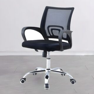 Office Swivel Clerical Chair with adjustable height, cushioned seat, and fixed armrests in a modern office setting.