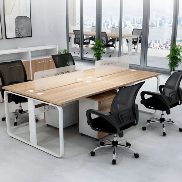 Office Swivel Clerical Chair with adjustable height, cushioned seat, and fixed armrests in a modern office setting.