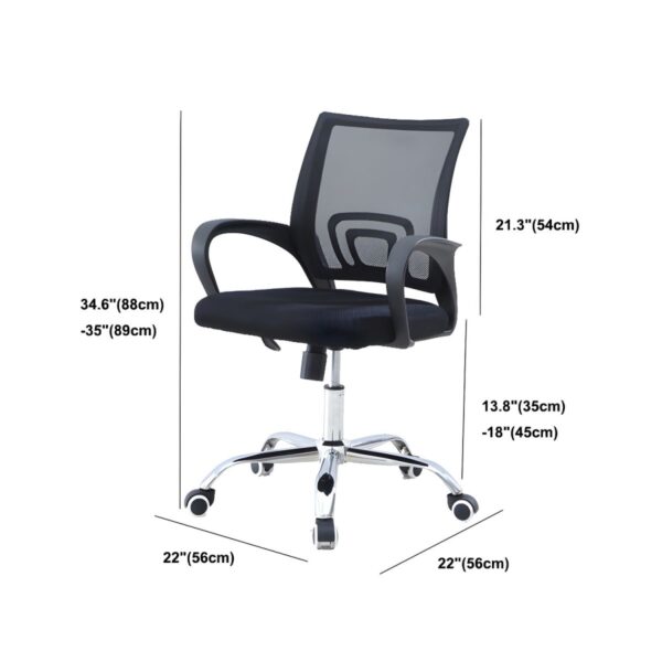 Office Swivel Clerical Chair with adjustable height, cushioned seat, and fixed armrests in a modern office setting.