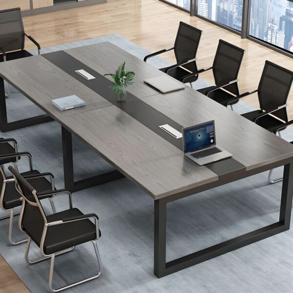 Office Boardroom Table 240cm with a sleek rectangular design, polished wood finish, and spacious surface in a professional meeting room.