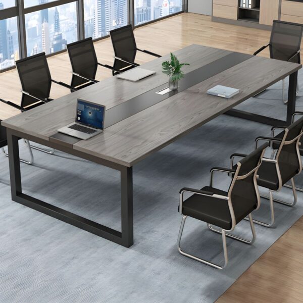 Office Boardroom Table 240cm with a sleek rectangular design, polished wood finish, and spacious surface in a professional meeting room.