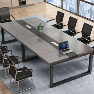 Office Boardroom Table 240cm with a sleek rectangular design, polished wood finish, and spacious surface in a professional meeting room.