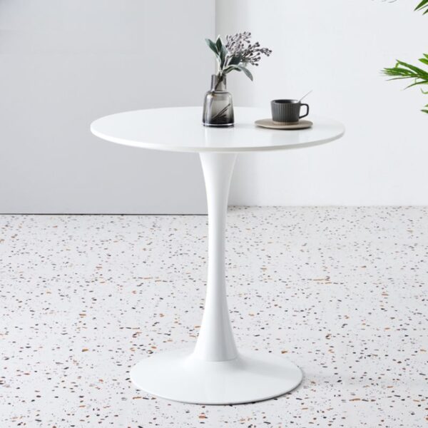 Office Round Dining Table with white finish, round design, and sturdy base, ideal for meetings and casual dining in an office or home.