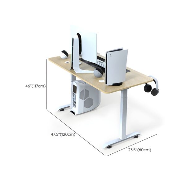 An Office Standing Desk 160cm with a spacious surface, metal legs, and adjustable height, designed for sitting and standing work positions.