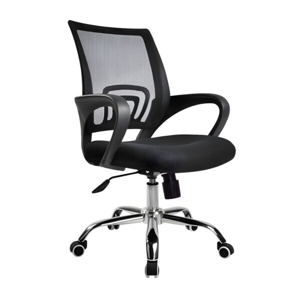 An Office Mesh Clerical Chair featuring a breathable mesh back, padded seat, adjustable height, and armrests, designed for comfort and support in any office setting.