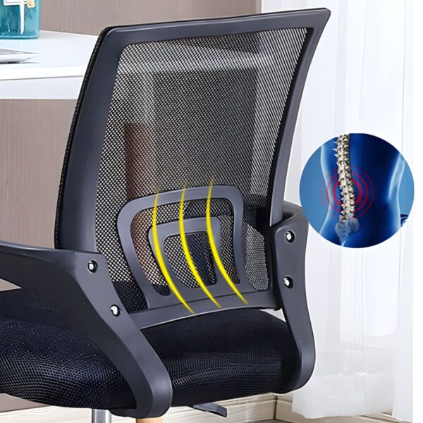 An Office Mesh Clerical Chair featuring a breathable mesh back, padded seat, adjustable height, and armrests, designed for comfort and support in any office setting.