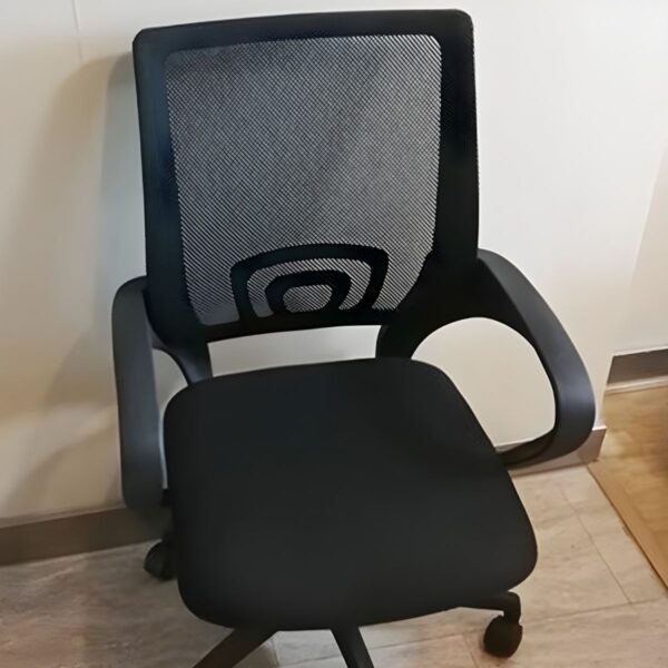 An Office Mesh Clerical Chair featuring a breathable mesh back, padded seat, adjustable height, and armrests, designed for comfort and support in any office setting.