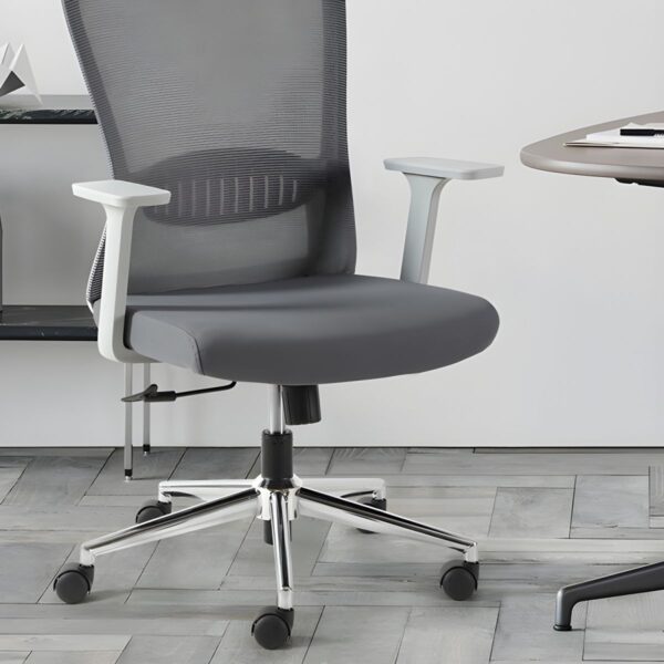 An Ergonomic Office Mesh Chair featuring a breathable mesh back, adjustable height, lumbar support, and padded seat, designed for comfort during extended work hours.