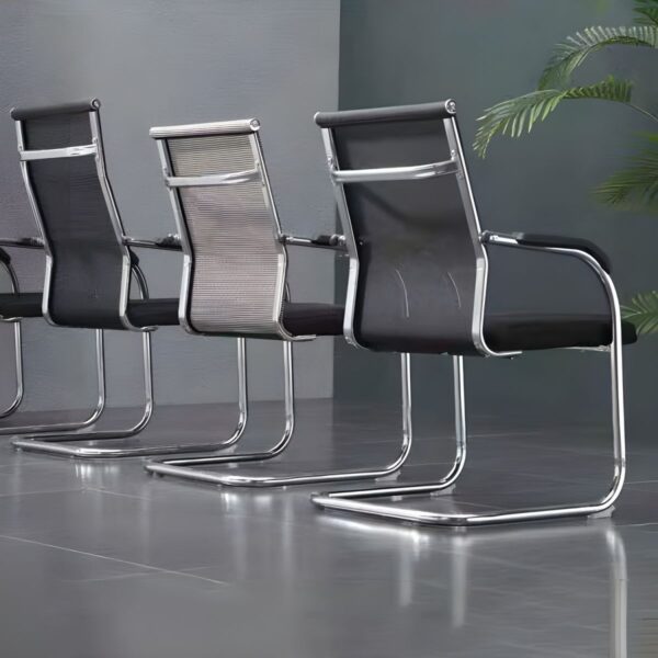 Office Mesh Conference Chair with breathable mesh back, ergonomic lumbar support, adjustable height, and smooth-rolling casters.