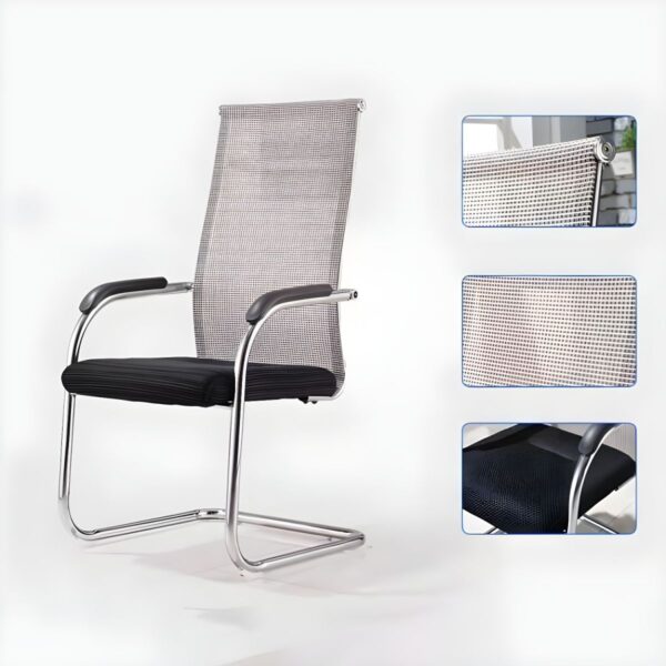 Office Mesh Conference Chair with breathable mesh back, ergonomic lumbar support, adjustable height, and smooth-rolling casters.