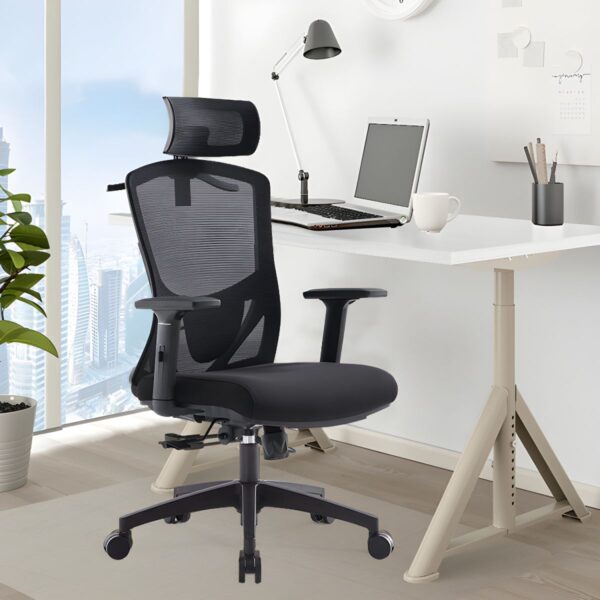 Office Ergonomic Mesh Chair with adjustable features, breathable mesh back, and smooth-rolling casters for comfortable and supportive seating.