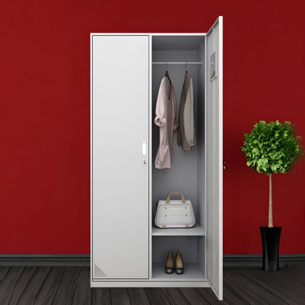 Office 2-Door Storage Cabinet with adjustable shelves and locking mechanism, made from durable steel for secure and organized storage.