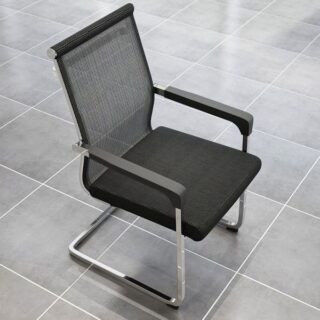 An Office Mesh Visitor Chair with a breathable mesh back, padded seat, and armrests, designed for comfort and modern office settings.