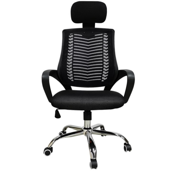 Office Mesh Headrest Chair with adjustable height, breathable mesh backrest, padded seat, and ergonomic design, offering comfort and support for extended use.