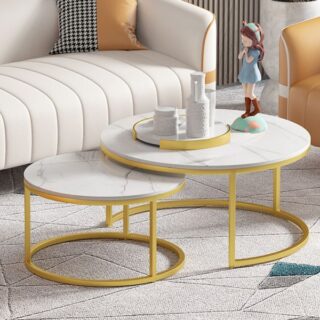 A stylish office coffee table featuring a smooth marble top and a sturdy metal frame, ideal for modern office environments.