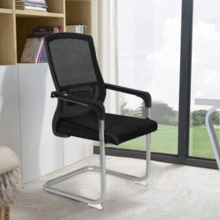 An Office Mesh Conference Chair with breathable mesh back, padded seat, adjustable height, and armrests, designed for comfort in professional settings.