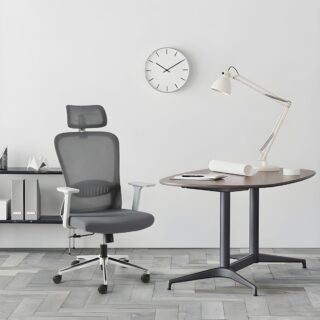 An Ergonomic Office Mesh Chair featuring a breathable mesh back, adjustable height, lumbar support, and padded seat, designed for comfort during extended work hours.