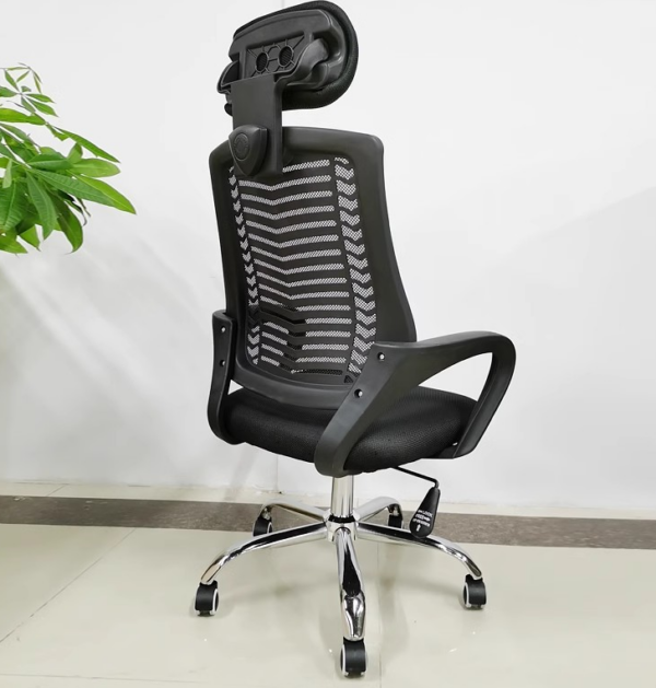 Office Mesh Headrest Chair with adjustable height, breathable mesh backrest, padded seat, and ergonomic design, offering comfort and support for extended use.