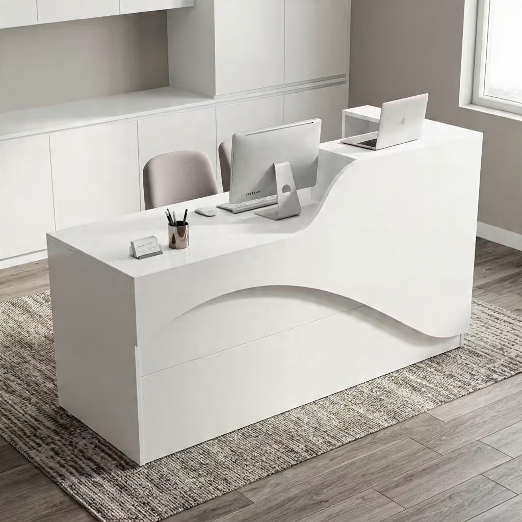 reception office desk, front desk console, lobby greeting counter, premium salon reception desk, luxury office reception counter, compact check-in desk, modern corporate reception table, welcoming office workstation, multi-person reception counter, solid wood greeting desk, mahogany front office desk, walnut circular reception table, dark oak lobby desk, white modern check-in table, minimalist reception centerpiece, industrial style front desk, veneer executive reception counter, glass top greeting desk, curved reception counter alternative, small clinic reception desk, 4 foot reception table, 6 foot corporate counter, 8 foot front desk, commercial registration desk, co-working space greeting station, huddle area check-in table, private practice reception desk, seminar registration table, institutional front office desk, university reception counter, corporate headquarters lobby furniture, executive suite entrance desk, b2b office furniture, commercial grade reception workstation, BIFMA certified front desk, heavy duty greeting table, scratch resistant counter surface, waterproof front office top, wire management reception desk, built-in cable grommet table, tech-integrated reception counter, power strip front office desk, media ready greeting station, hospitality check-in counter, center pedestal reception desk, custom wood counter desk, artisan crafted lobby table, wholesale corporate desks, bulk front desk furniture, affordable luxury reception table, premium entrance centerpiece, showroom quality greeting counter, corporate lobby desk with led, security guard check-in desk, real estate office front desk, hotel concierge desk, upscale spa reception table, law firm entrance counter, financial institution greeting desk