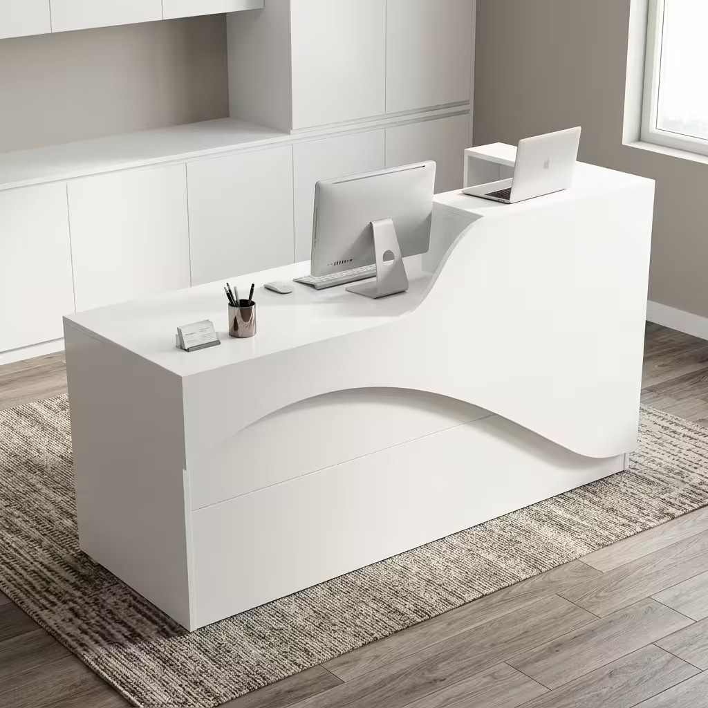 reception office desk, front desk console, lobby greeting counter, premium salon reception desk, luxury office reception counter, compact check-in desk, modern corporate reception table, welcoming office workstation, multi-person reception counter, solid wood greeting desk, mahogany front office desk, walnut circular reception table, dark oak lobby desk, white modern check-in table, minimalist reception centerpiece, industrial style front desk, veneer executive reception counter, glass top greeting desk, curved reception counter alternative, small clinic reception desk, 4 foot reception table, 6 foot corporate counter, 8 foot front desk, commercial registration desk, co-working space greeting station, huddle area check-in table, private practice reception desk, seminar registration table, institutional front office desk, university reception counter, corporate headquarters lobby furniture, executive suite entrance desk, b2b office furniture, commercial grade reception workstation, BIFMA certified front desk, heavy duty greeting table, scratch resistant counter surface, waterproof front office top, wire management reception desk, built-in cable grommet table, tech-integrated reception counter, power strip front office desk, media ready greeting station, hospitality check-in counter, center pedestal reception desk, custom wood counter desk, artisan crafted lobby table, wholesale corporate desks, bulk front desk furniture, affordable luxury reception table, premium entrance centerpiece, showroom quality greeting counter, corporate lobby desk with led, security guard check-in desk, real estate office front desk, hotel concierge desk, upscale spa reception table, law firm entrance counter, financial institution greeting desk
